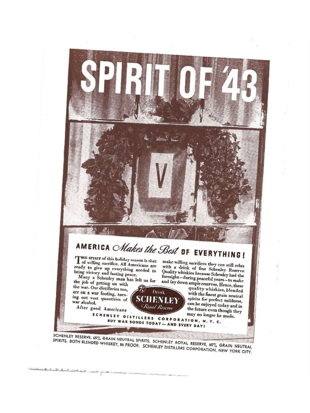 Print Ad Schenley Distillers Spirit 43 America Makes Best Everything WWII Era